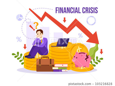 Financial Crisis Vector Illustration with Bankruptcy, Collapse of the Economy and Cost Reduction in Flat Cartoon Hand Drawn Landing Page Templates 103216828