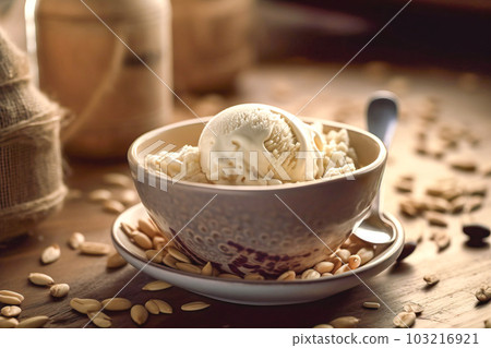 peanut ice cream close-up peanuts. Generative AI 103216921