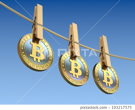 Bitcoins with wooden clothespin Bitcoins with wooden clothespin 103217575