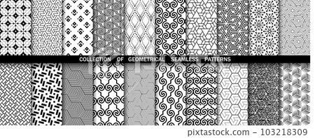 Geometric set of seamless black and white patterns. Simpless vector graphics Geometric set of seamless black and white patterns. Simpless vector graphics 103218309