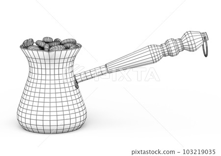 Turkish coffee cooked in sand or maker cezve with coffee bean on white 103219035