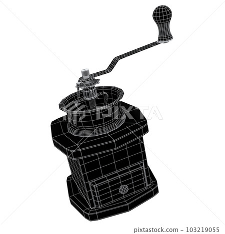 Manual wooden coffee grinder with coffee beans on white background. Manual wooden coffee grinder with coffee beans on white background. 103219055