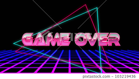 Composition of game over text over neon lines and grid Composition of game over text over neon lines and grid 103219436
