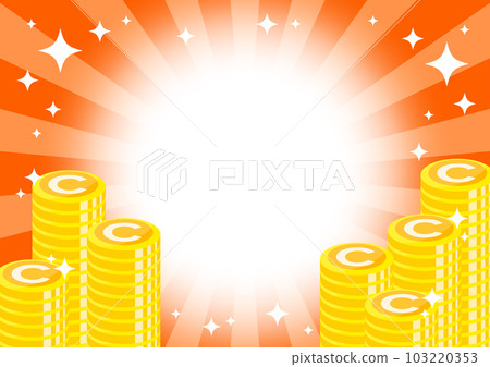 帶有硬幣塔和橙色輻射閃光的背景插圖 103220353
