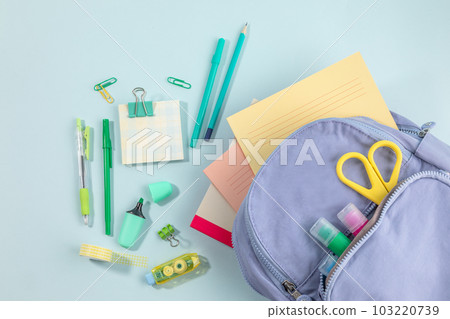 school supplies and diary concept, bags and school supplies for the new semester 103220739