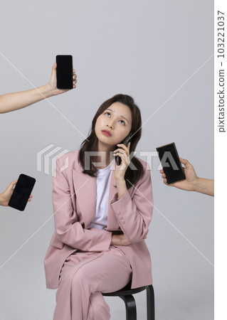 business concept korean young woman, worrying about a lot of work business concept korean young woman, worrying about a lot of work 103221037