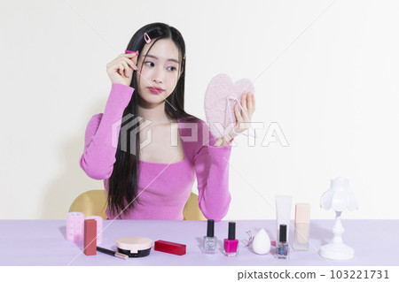 vintage y2k pink retro concept photo of Korean Asian cute woman in party concept 103221731