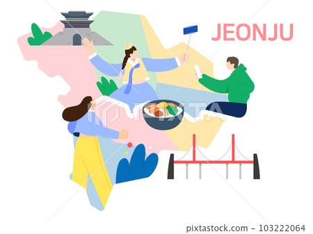 map of Jeonju, Korea and drawing of travelling people map of Jeonju, Korea and drawing of travelling people 103222064