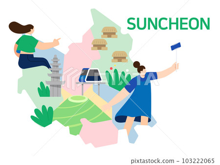 map of Suncheon, Korea and drawing of... - Stock Illustration ...