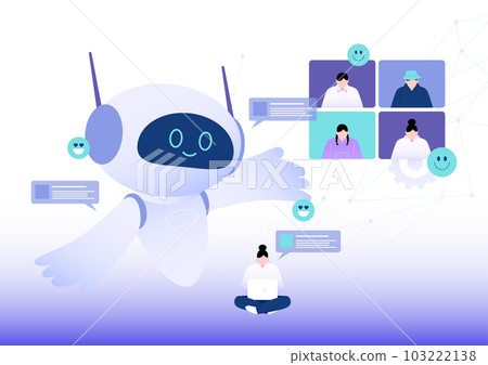 AI artificial intelligence robot guiding online meeting AI artificial intelligence robot guiding online meeting 103222138