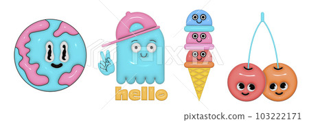 cute 3D vintage y2k retro concept drawing stickers cute 3D vintage y2k retro concept drawing stickers 103222171