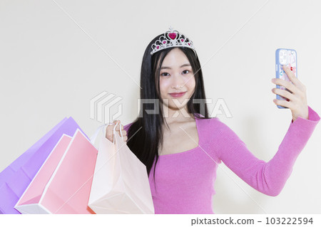 vintage y2k pink retro concept photo of korean asian cute woman in birthday party concept vintage y2k pink retro concept photo of korean asian cute woman in birthday party concept 103222594