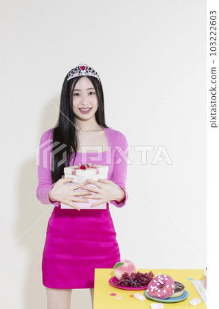 vintage y2k pink retro concept photo of korean asian cute woman in birthday party concept vintage y2k pink retro concept photo of korean asian cute woman in birthday party concept 103222603