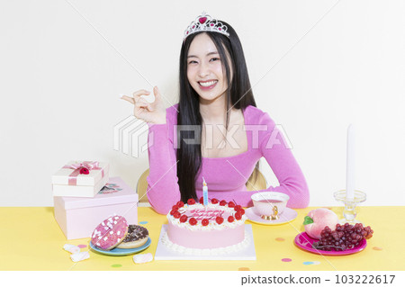 vintage y2k pink retro concept photo of korean asian cute woman in birthday party concept vintage y2k pink retro concept photo of korean asian cute woman in birthday party concept 103222617