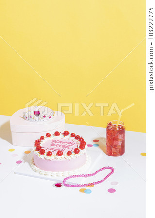 vintage y2k pink retro concept photo of korean asian cute woman in birthday party concept 103222775