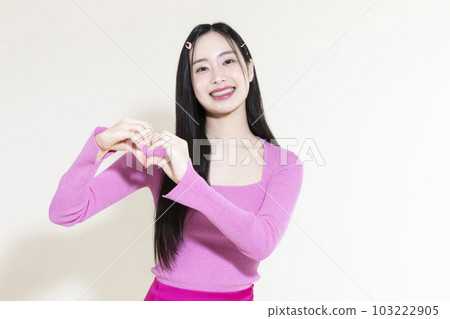 vintage y2k pink retro concept photo of korean asian cute woman with hand motion 103222905