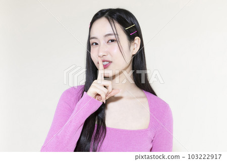 vintage y2k pink retro concept photo of korean asian cute woman with hand motion 103222917