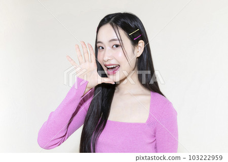 vintage y2k pink retro concept photo of korean asian cute woman with hand motion vintage y2k pink retro concept photo of korean asian cute woman with hand motion 103222959