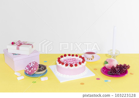 vintage y2k pink retro concept photo of korean asian cute woman in birthday party concept 103223128