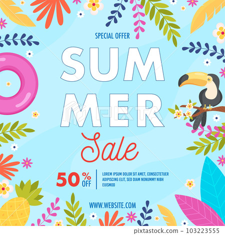 Summer sale flyer. Floral exotics background. 103223555