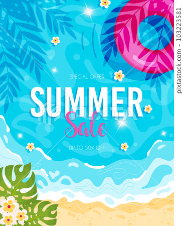 Summer sale flyer. Hello summer beach background. Vector 103223581