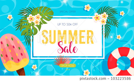 Summer sale flyer. Hello summer pool background. Summer sale flyer. Hello summer pool background. 103223586