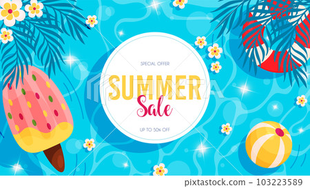 Summer sale flyer. Hello summer pool background.  103223589