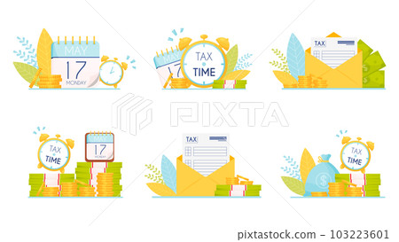 Set of six Tax time illustrations. Vector illustration Set of six Tax time illustrations. Vector illustration 103223601