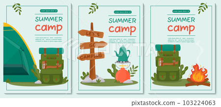 A set of posters for summer camping, travel, trip, hiking, tourist, nature, travel, picnic. Design of a poster, banner, leaflet, cover, special offer, special offer. Vector illustration. A set of posters for summer camping, travel, trip, hiking, tourist, nature, travel, picnic. Design of a poster, banner, leaflet, cover, special offer, special offer. Vector illustration. 103224063