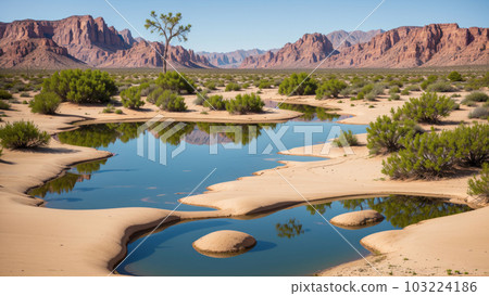AI-generated image [Nature] Scenery of an oasis in the desert 103224186