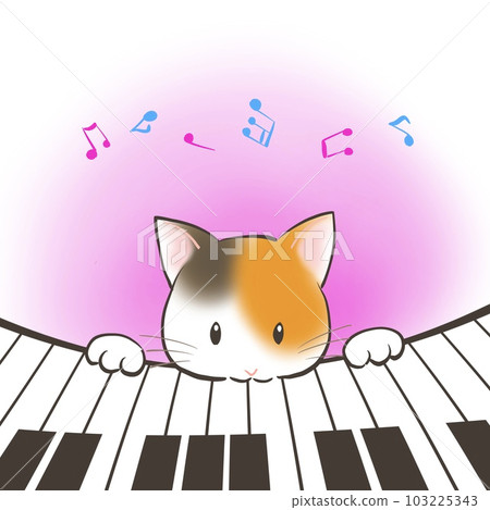 Illustration of a cute cat playing the piano 103225343
