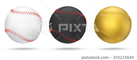 Set of softball or baseball balls isolated on white background. 3d rendering of sport accessories for team playing games Set of softball or baseball balls isolated on white background. 3d rendering of sport accessories for team playing games 103225684