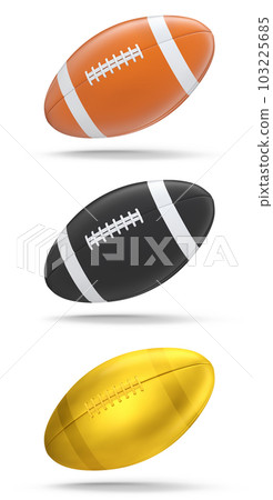Set of American football balls isolated on white background. 3d rendering of sport accessories for team playing 103225685