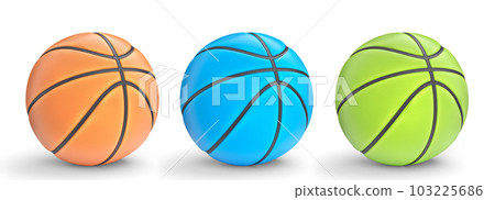 Set of basketball balls isolated on white background. 3d rendering of sport accessories for team playing 103225686
