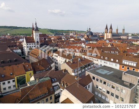 Wurzburg Historical Center Aerial Drone Photo. Old Main Bridge, Wurzburg Cathedral, Marktplatz and walking People Wurzburg Historical Center Aerial Drone Photo. Old Main Bridge, Wurzburg Cathedral, Marktplatz and walking People 103225707