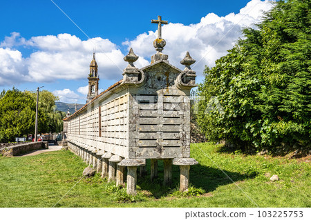The long and narrow grain store, horreo at Carnota in Galicia, Spain. The long and narrow grain store, horreo at Carnota in Galicia, Spain. 103225753