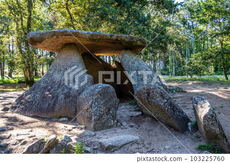 Prehistoric megalithic Dolmen de Axeitos at Riveira, Rias Baixas, Coruna, Galicia, Spain Prehistoric megalithic Dolmen de Axeitos at Riveira, Rias Baixas, Coruna, Galicia, Spain 103225760