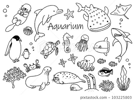 水族館中可愛生物的插圖集，手寫 103225803