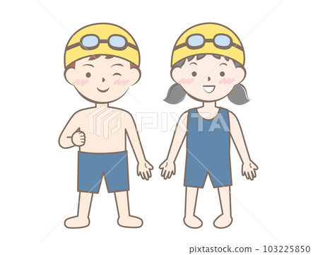 穿學校泳衣的孩子全身游泳 103225850