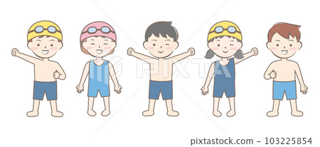 Children in school swimsuits swimming whole body 103225854