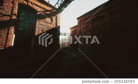 Large crumbling abandoned factory in Detroit 103226503