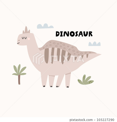 Funny illustration with dinosaur in a simple hand drawn style Funny illustration with dinosaur in a simple hand drawn style 103227290