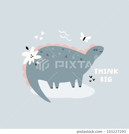 Funny illustration with dinosaur in a simple hand drawn style 103227293