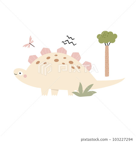 Funny illustration with dinosaur in a simple hand drawn style 103227294