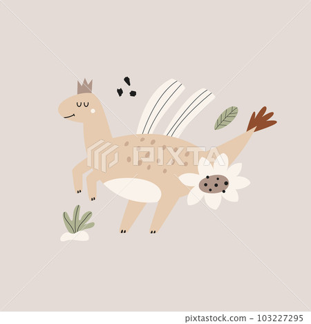 Funny illustration with dinosaur in a simple hand drawn style Funny illustration with dinosaur in a simple hand drawn style 103227295