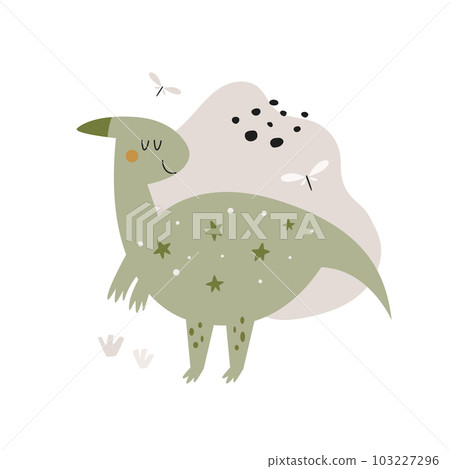 Funny illustration with dinosaur in a simple hand drawn style Funny illustration with dinosaur in a simple hand drawn style 103227296