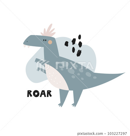 Funny illustration with dinosaur in a simple hand drawn style Funny illustration with dinosaur in a simple hand drawn style 103227297