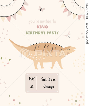 Birthday invitation template with cute dinosaur Birthday invitation template with cute dinosaur 103227298