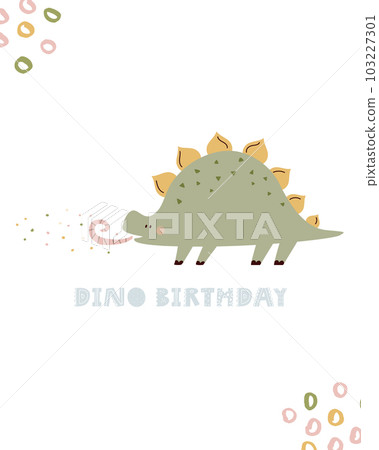 Illustration with a cute Birthday dinosaur in a simple hand drawn style. Illustration with a cute Birthday dinosaur in a simple hand drawn style. 103227301