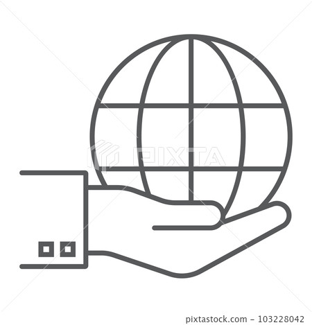 Globe on hand thin line icon, ecology and energy - Stock Illustration ...
